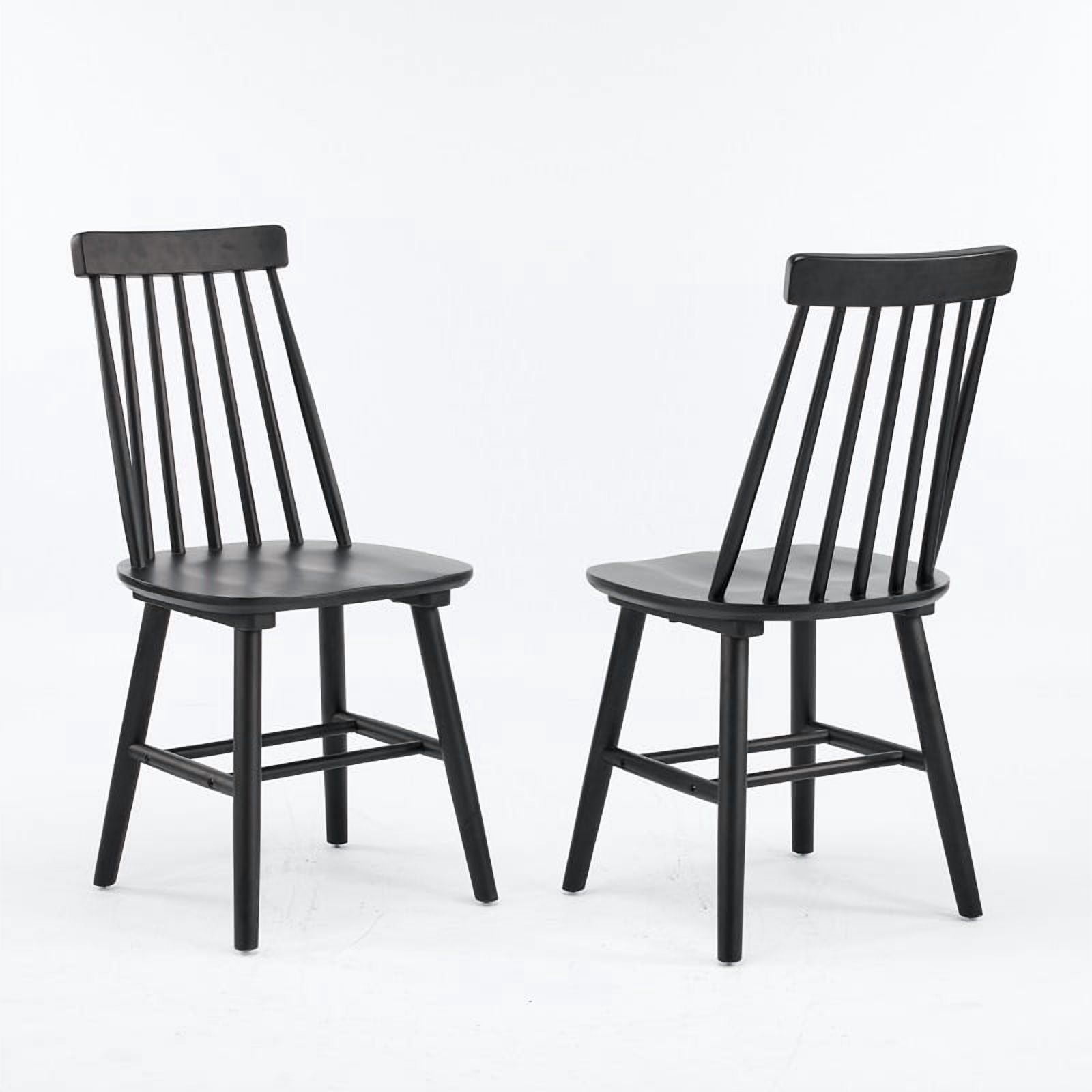 Farmhouse Solid Wood Windsor Dining Chairs, Set of 2, Spindle Back Side Chairs, Black