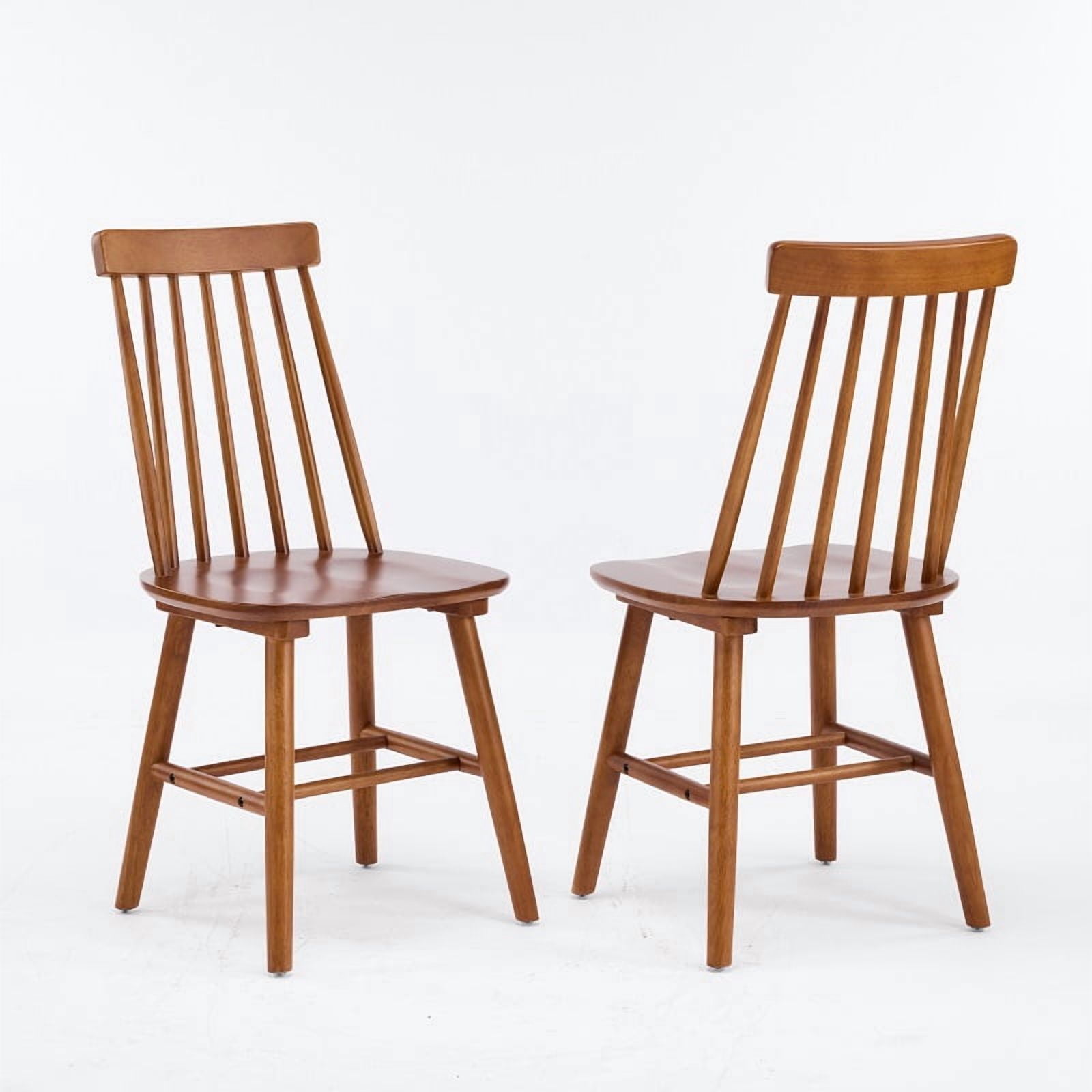 Farmhouse Solid Wood Windsor Dining Chairs, Set of 2, Spindle Back Side Chairs, Walnut