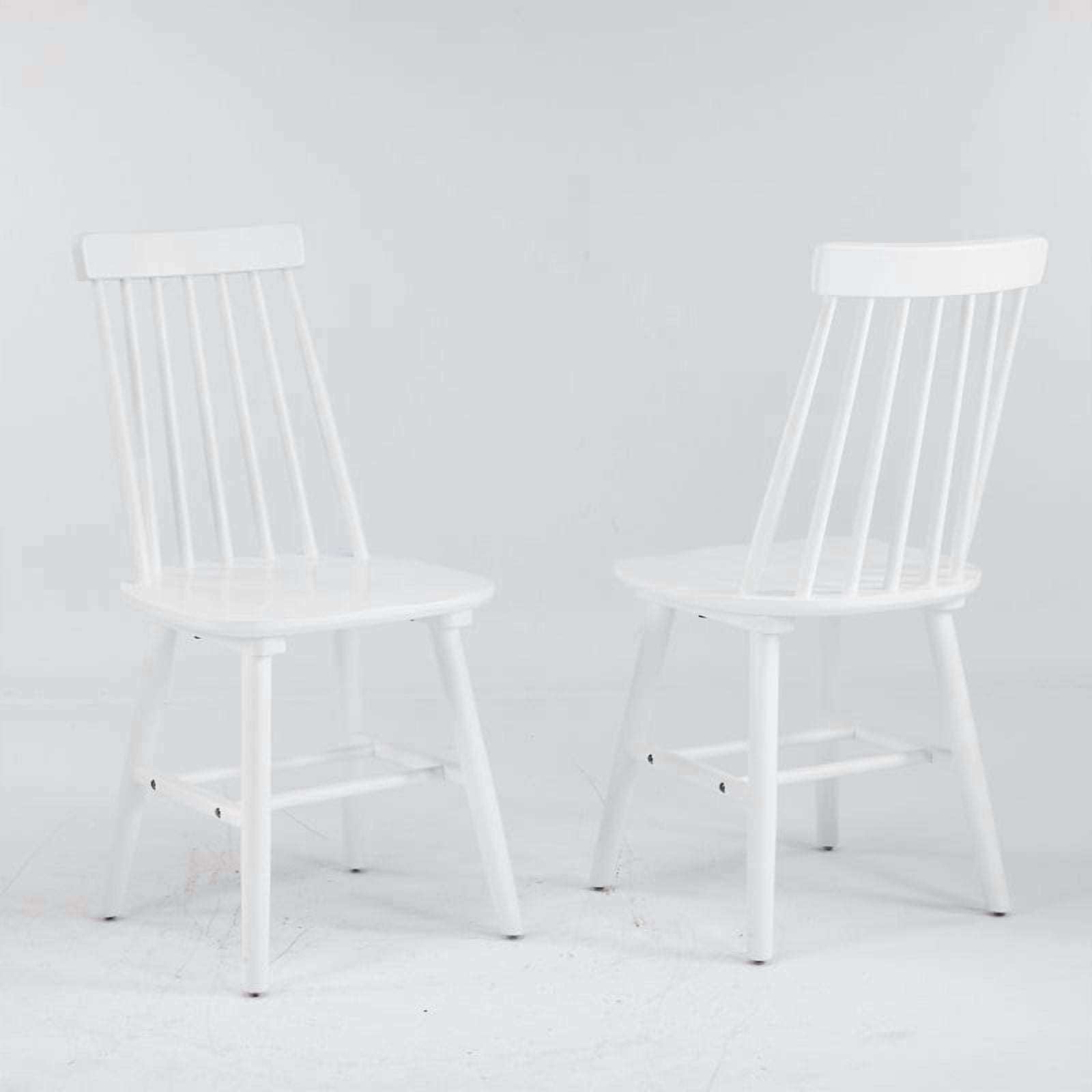 Farmhouse Solid Wood Windsor Dining Chairs, Set of 2, Spindle Back Side Chairs, White