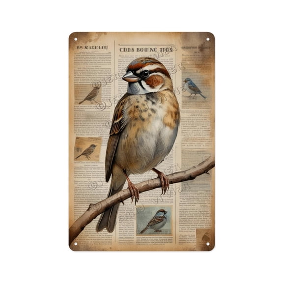 Farmhouse Sparrow Aluminum Sign 12x16 Inches - Vintage Bird Metal wall decor, Rustic Nature-Themed Wall Plaque, Decorative Home Accent for Porch, Living Room, or Backyard, Gift