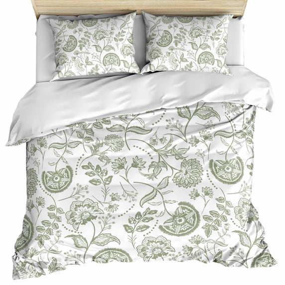 Farmhouse Spring Bedding 3 Piece Duvet Cover Set Full Size, Sage Green Fruit Plant Leaf Flower Soft Microfiber Comforter Cover with Zipper Closure & Pillowcases, Wrinkle & FadeResistant Quilt Cover