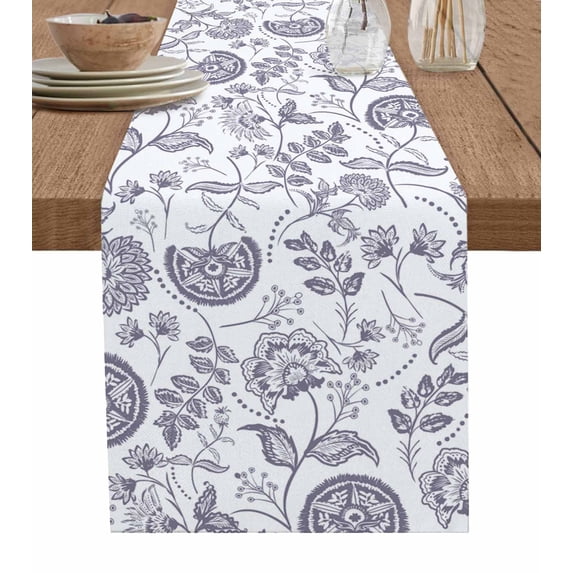 Farmhouse Spring Burlap Cotton Table Runner 14x72 Inches Long, Light Purple Fruit Plant Leaf Flower Farmhouse Table Runners, Outdoor Dining Tablecloths Decor for Baby Shower/Party/Wedding