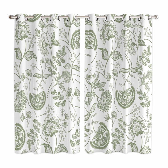 Farmhouse Spring Kitchen Curtains 63 Inch Length, Sage Green Fruit Plant Leaf Flower Grommet Top Bedroom Living Room Curtains, Light Filtering Cafe Curtain Drapes 2 Panels Set 84''x63''
