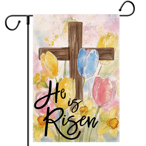 Farmhouse Spring Religious Easter Decor Flag 28 X 40 Double Sided He Is Risen Christian Rustic Burlap Large House Flag