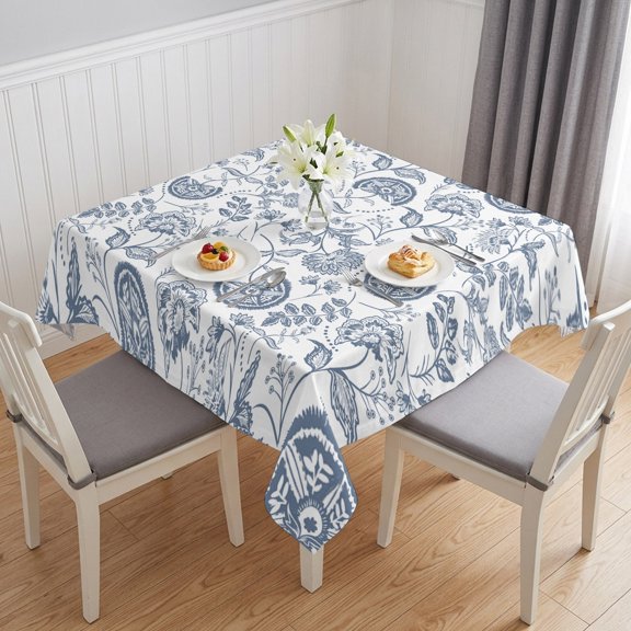 Farmhouse Spring Table Cloth Waterproof Tablecloths, Blue Fruit Plant Leaf Flower Country Tablecloth Dining Table Cover for Kitchen Party Tabletop Outdoor, Square Tablecloth 54x54 Inch