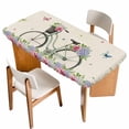 thumbnail image 1 of Farmhouse Spring Table Cloths for 6 Foot Rectangle Tables, Retro Bicycles Flowers Vines Butterfly Patio Waterproof Elastic Fitted Tablecloths, Washable Rectangular Table Cover for Camping, 1 of 8