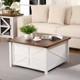 thumbnail image 1 of Farmhouse Square Coffee Table, Wood Center Table with Large Hidden Storage Compartment for Living Room, Rustic Cocktail Table with Hinged Lift Top for Home Office,Living Room, 1 of 9