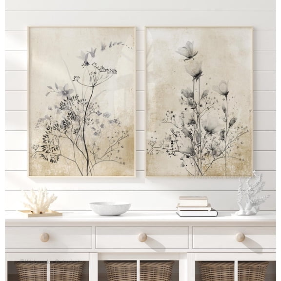 Farmhouse Square Country Wall Art Botanical Motifs Set 2 Unframed Paper Print 8x12