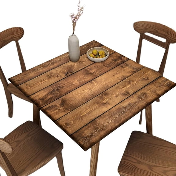 Farmhouse Square Tablecloth, Waterproof Fitted Table Cloth for Outdoor Picnic Indoor, Vintage Rustic Wood Grain Pattern Wipeable Elastic Fabric Table Cover, Fits Tables up to 36" Square