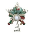 thumbnail image 1 of Farmhouse Star Christmas Tree Topper, Rattan Star Treetop with Frosted Pine Foliage Burlap Bow, 8" Rustic Farmhouse Christmas Tree Topper Decoration, Holiday Seasonal Decoration, 1 of 7