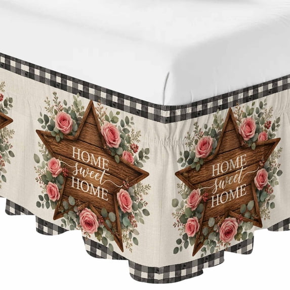 Drop In Frame Farmhouse Star Roses Bed Skirt Queen Size 18 Inch Drop, Adjustable ...