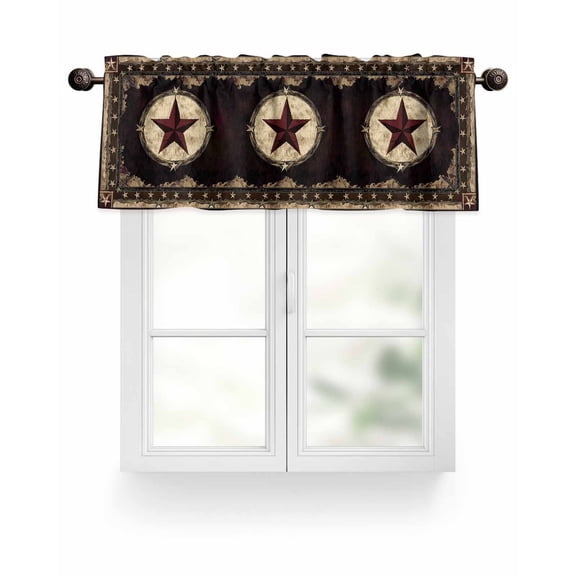 Farmhouse Star Western Kitchen Valances for Windows Brown Rustic Valance Curtains&nbsp; for Kitchen /Living Room/Bedroom/ Bathroom Decor, 54"x18 " ,Rod Pocket 1 Panel,