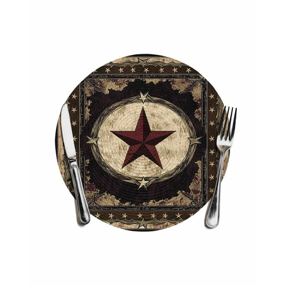 Farmhouse Star Western Round Table Placemats 1 pc, Brown Rustic Washable Woven Place Mats for Dining Tables Kitchen Party Decor,Heat Proof, 13in,