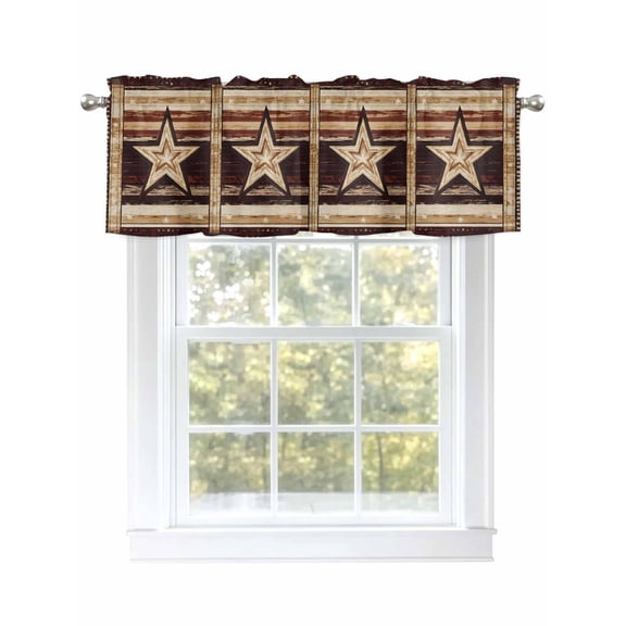 Farmhouse Star Western Valances for Windows, Rod Pocket Kitchen Valance Curtains - Soft & Washable Small Window Treatment for Living Room,&nbsp;Bathroom, 4th of July , 42x12 Inch, 1 Panel