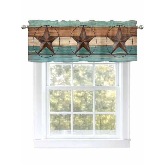 Farmhouse Star Wood Valances for Windows, Rod Pocket Kitchen Valance Curtains - Soft & Washable Small Window Treatment for Living Room,&nbsp;Bathroom, Retro Country Style , 42x12 Inch, 1 Panel