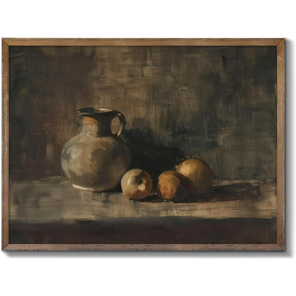 Farmhouse Still Life Picture Living Room - Rustic Vintage Decor for Bedroom - Peach Fruit Dining Room Moody Muted Oil Painting Art Deco Wall Art for Kitchen - 8 x 10 No Frame