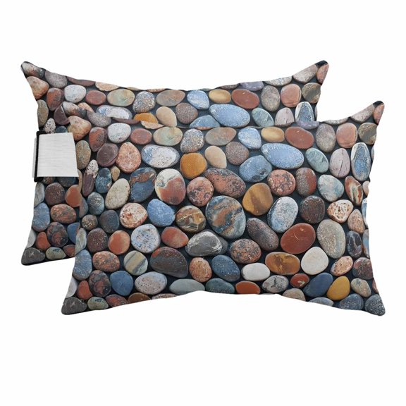 Farmhouse Stone Outdoor Pillows for Chaise Lounge Chair Beach Headrest Pillow Set of 2 Waterproof Lumbar Pillows with Insert&Adjustable Strap Vintage Rustic Nature Geometric Wall Pool Pillow 12"x20"