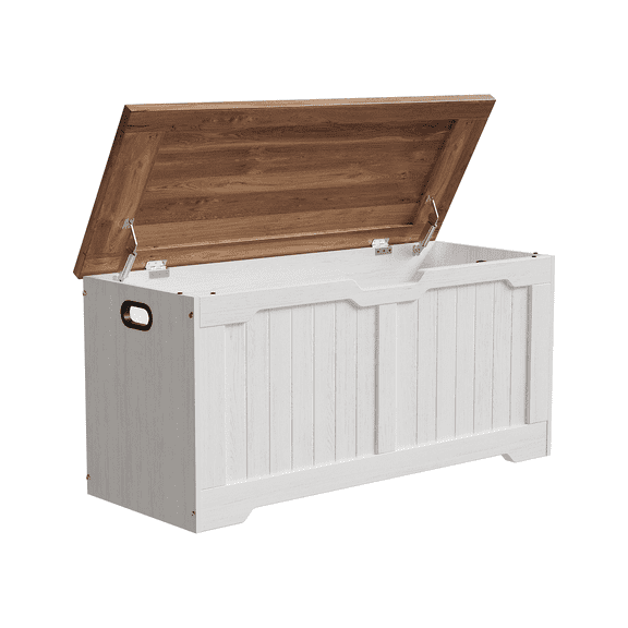 Farmhouse Storage Bench, Storage Chest with 2 Safety Hinges, 15.7 x 39.4 x 18.9 Inches, Ideal for Entryway, Bedroom, and Living Room