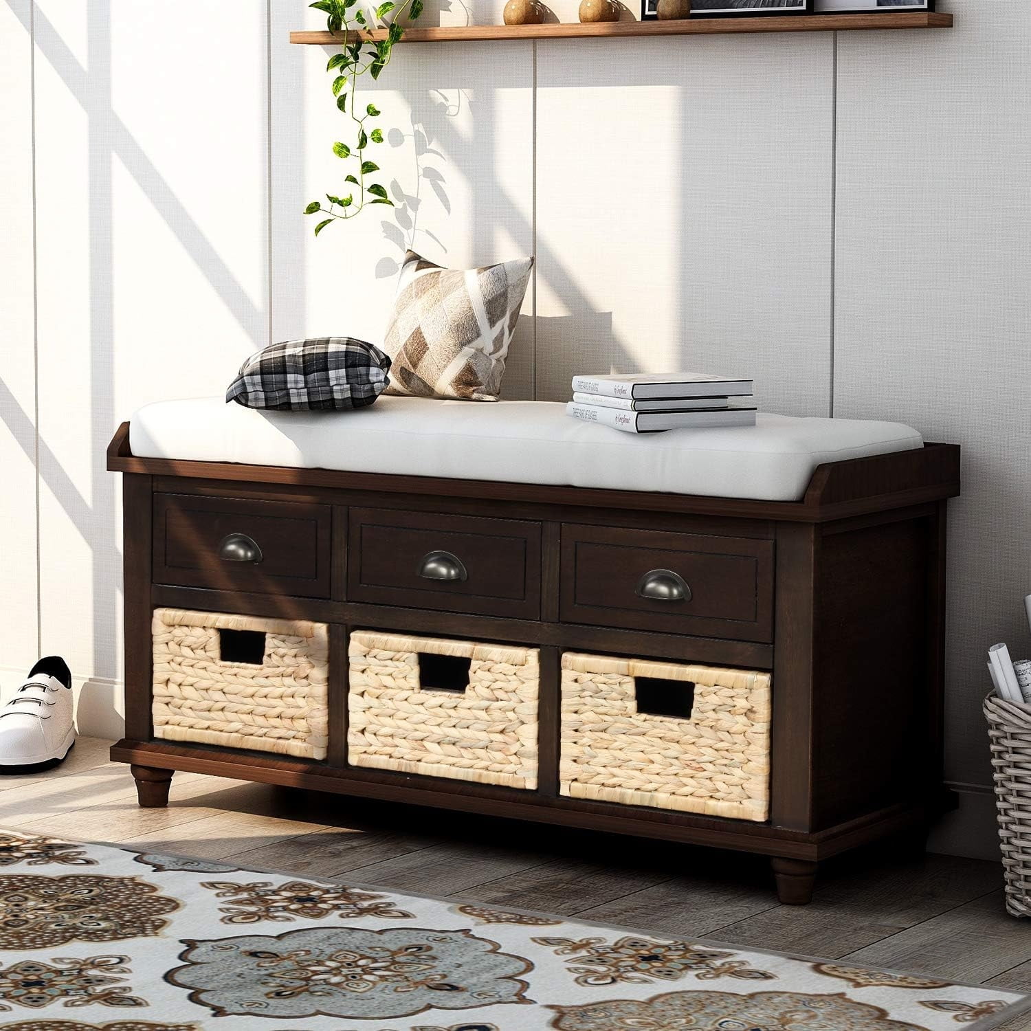 Farmhouse Storage Bench for Entryway Wood Storage Benches with