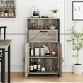 thumbnail image 1 of Farmhouse Storage Cabinet, Floor Cabinet with Barn Doors and Drawer, Wood Kitchen Cabinet with Metal Frame, Freestanding Cupboard, for Bathroom, Living Room, Entryway, Grey, 1 of 9