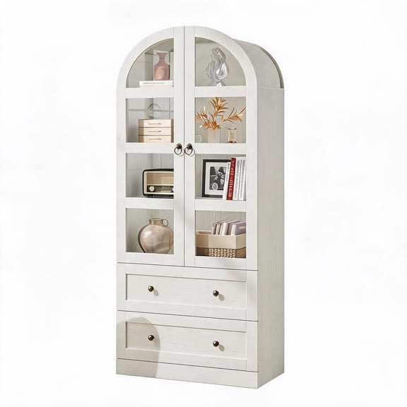 Farmhouse Storage Cabinet – Tall Freestanding Pantry with 3 Shelves (4 Compartments) & 2 Large Drawers