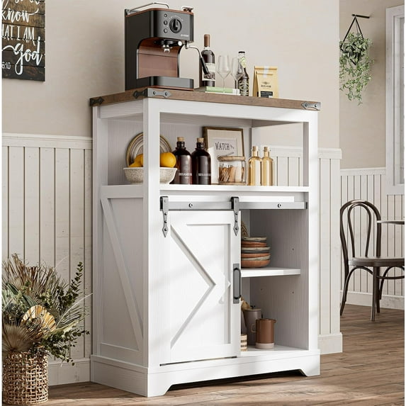 Farmhouse Storage Cabinet, White Bathroom Cabinet Small Hutch with Door Freestanding Kitchen Pantry Cabinet, for Bathroom/Laundry/Living Room/Coffee Bar 24" W 31.5" H