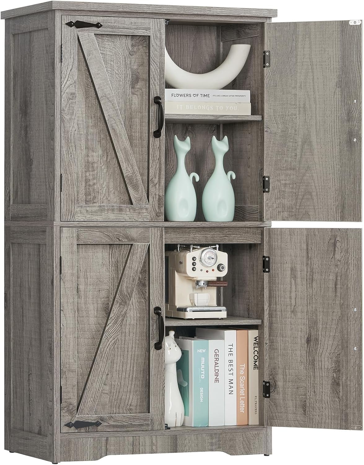 TEENFON Storage Cabinet With 2 Drawers & Adjustable Shelf - Freestanding Pantry, Bathroom, Or Living Room Cabinet, Grey