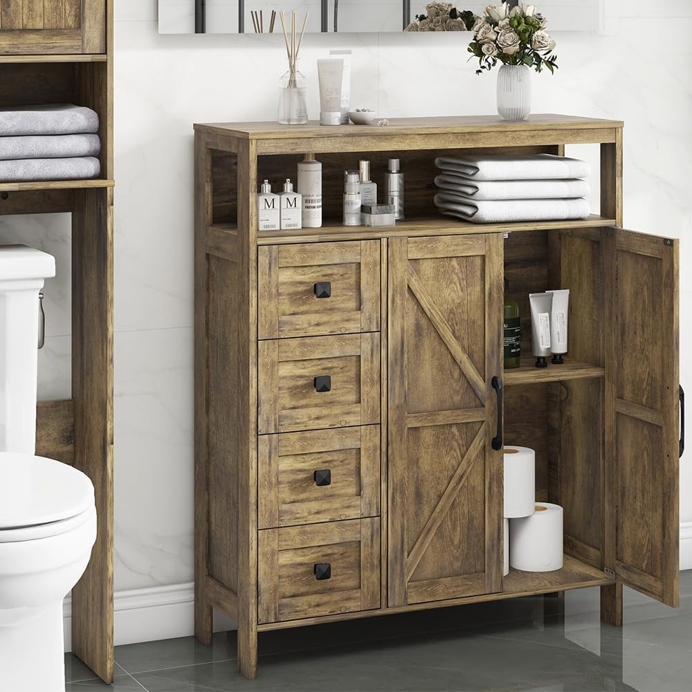 Farmhouse Storage Cabinet with 2 Doors and 4 Drawers Freestanding ...