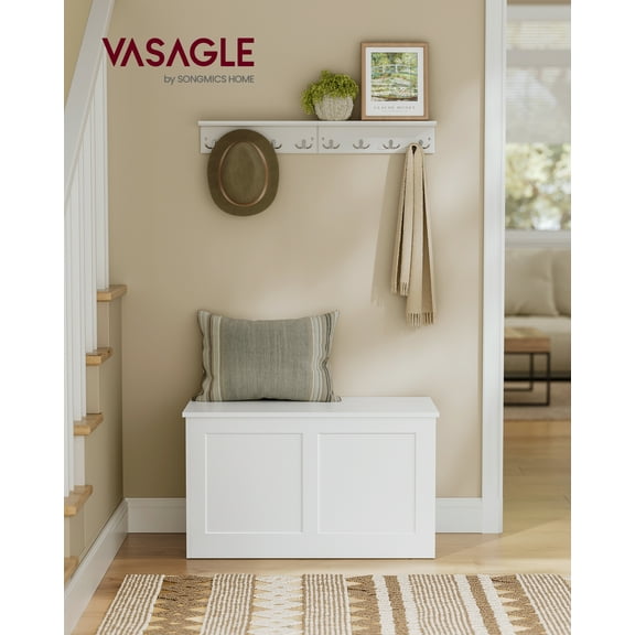 Farmhouse Storage Chest, 15.7" x 31.5" x 18.3", Shoe Bench with Safety Hinges, Cloud White, for Entryway, Bedroom, Living Room.