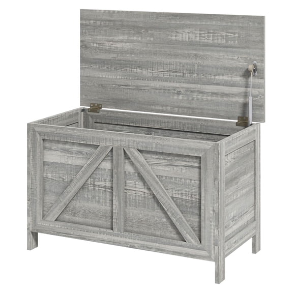 Farmhouse Storage Chest - Lift Top Organizer Box for Living Room, Bedroom, Entryway - Gray Wood Grain - 30x15.25x19 Inch