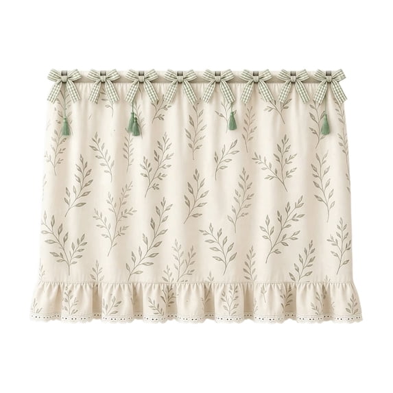 Farmhouse Stove Skirt Oven Curtain for Kitchen Decor, Cotton Blend Stove Curtain with Lace Ruffle Trim & Ribbon Ties, Oven Curtain Cover & Oven Skirt Curtain for Cottage Kitchen