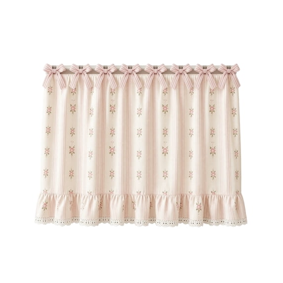 Farmhouse Stove Skirt Oven Curtain for Kitchen Decor, Cotton Blend Stove Curtain with Lace Ruffle Trim & Ribbon Ties, Oven Curtain Cover & Oven Skirt Curtain for Cottage Kitchen
