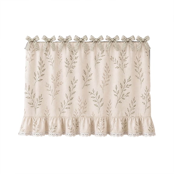 Farmhouse Stove Skirt Oven Curtain with Lace Ruffle & Ribbon Ties, Cotton Blend Oven Door Cover Curtain, Cottage Kitchen Decor, Beige