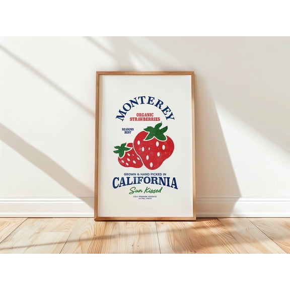 Farmhouse Strawberry Kitchen Wall Art, Stretched Canvas Size 8x12