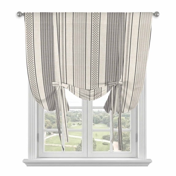 Farmhouse Stripe Balloon Curtains for Windows, Bedroom Curtains 54 Inch Length, Boho Country Vintage Grey Striped Tie Up Curtains Panels Thermal Insulated Bathroom Curtains Window 42"x54"