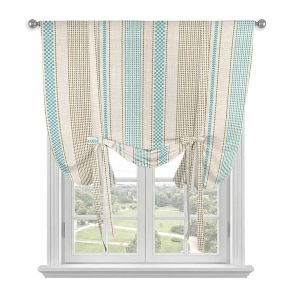 Farmhouse Stripe Balloon Curtains for Windows, Bedroom Curtains 54 Inch Length, Boho Country Vintage Teal Blue Striped Tie Up Curtains Panels Thermal Insulated Bathroom Curtains Window 42"x54"