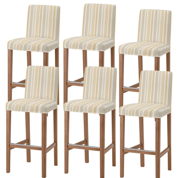 Farmhouse Stripe Bar Stool Covers - Stretch Dining Chair Covers Set of 6, Boho Country Vintage Yellow Striped Bar Chair Cover Removable Counter Stool Pub Chairs Slipcovers Protectors for Kitchen/Cafe