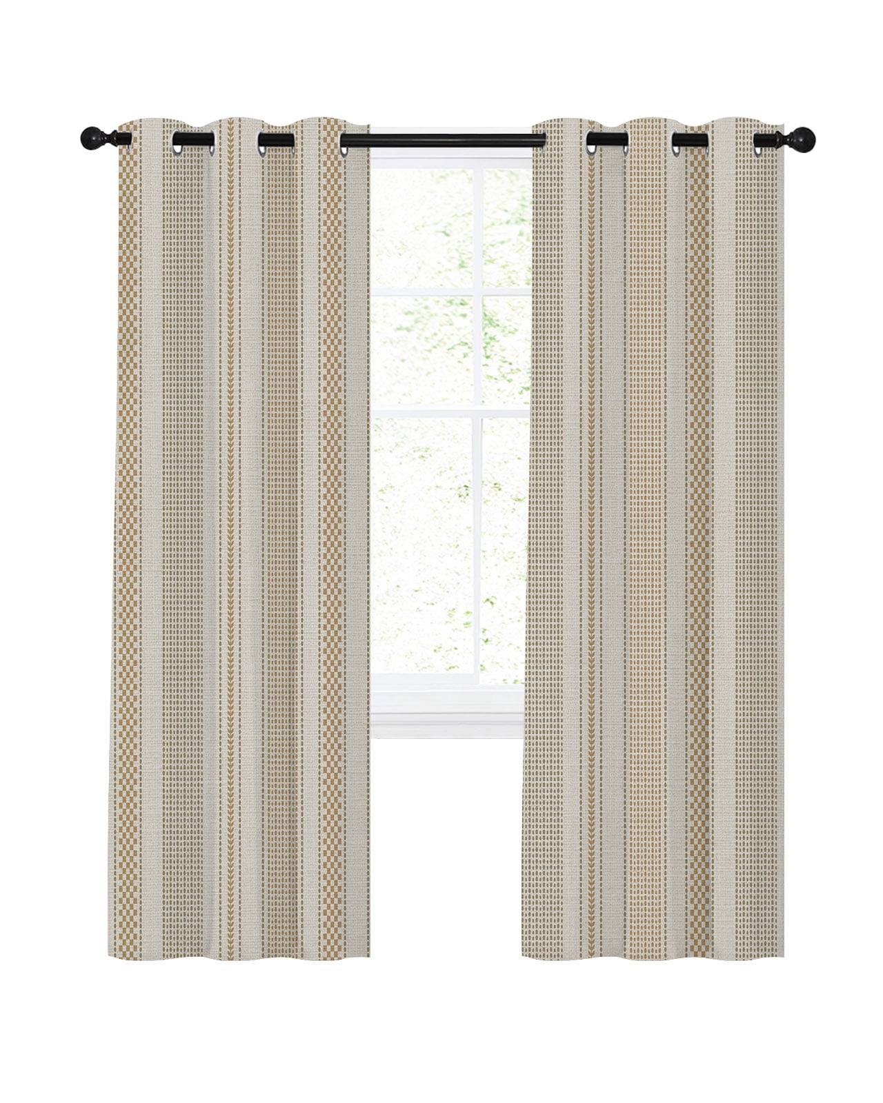 Farmhouse Stripe Blackout Curtains 84 Inches Length, Boho Country