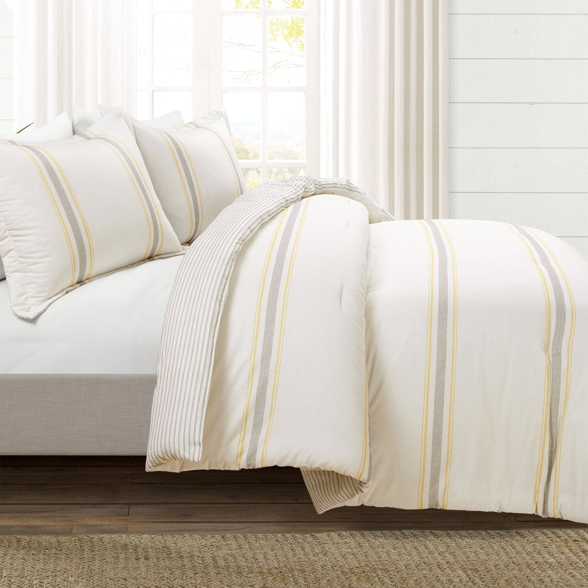 King Size Yellow and Gray Cotton Reversible Comforter Set