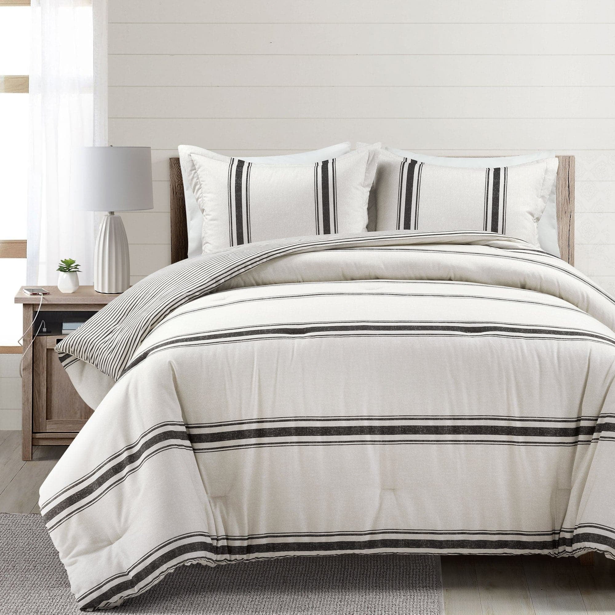 California King Black Cotton Reversible Comforter Set