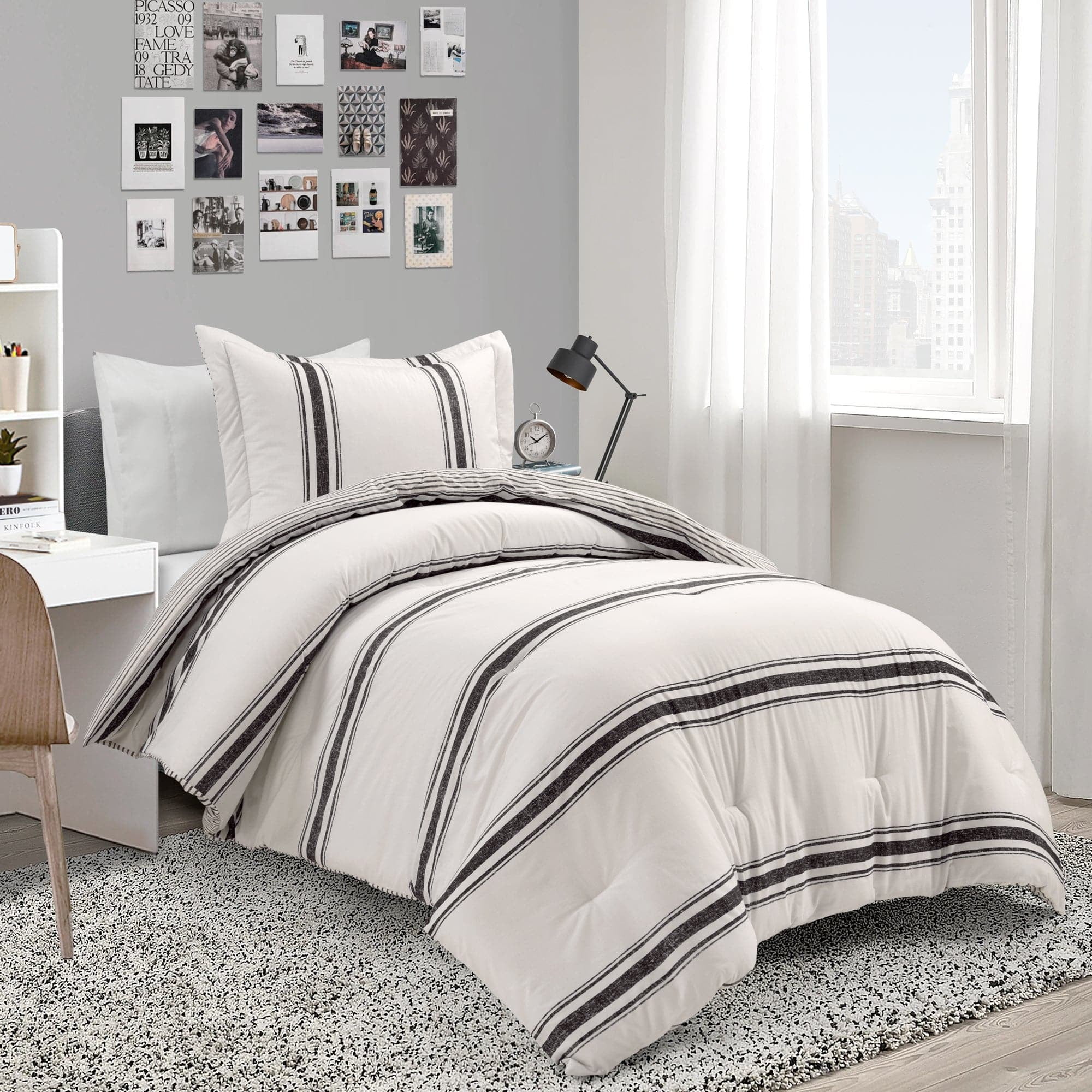 Twin Black Cotton Reversible Comforter Set