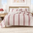 thumbnail image 1 of Striped Quilt Set - Lightweight, Soft, All-Season - 3-Piece Reversible Farmhouse Bedding Set (King / California King, Cream / Red), 1 of 6