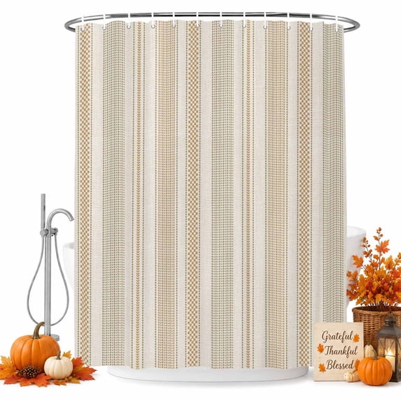 Farmhouse Stripe Shower Curtain Set - 48" x 72" Washable Bathtub Curtain with 12 Hooks, Boho Country Vintage Brown Striped Waterproof Fabric Stall Shower Curtains for Bathroom/Bathtub Décor
