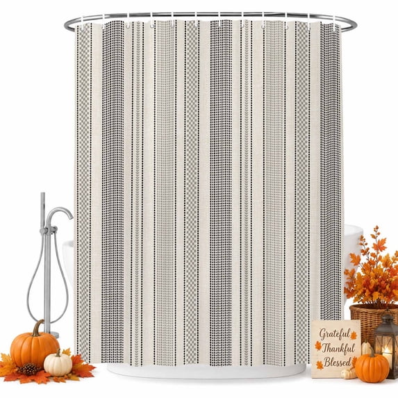 Farmhouse Stripe Shower Curtain Set - Extra Long 72" x 96" Washable Bathtub Curtain with 12 Hooks, Boho Country Vintage Grey Striped Waterproof Fabric Stall Shower Curtains for Bathroom Décor