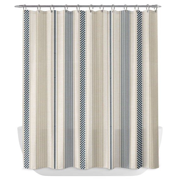 Farmhouse Stripe Shower Curtain - Water Repellent Fabric Shower Curtains Washable, Boho Country Vintage Navy Blue Striped Decorative Polyester Cloth Bathroom Curtains Modern Bath Decor 72"x84"