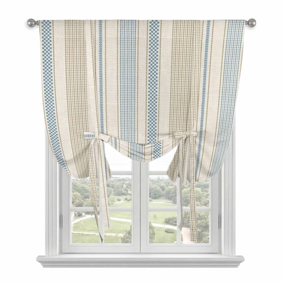 Farmhouse Stripe Tie Up Curtains 45 Inches Long, Kitchen Window Curtains Over Sink, Boho Country Vintage Blue Striped Small Window Curtains Shade Balloon Curtains Valances for Bedroom/Cafe 34"x45"