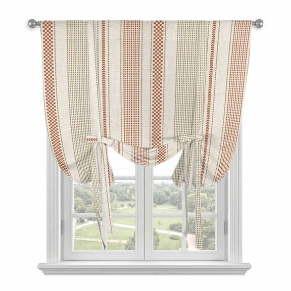 Farmhouse Stripe Tie Up Curtains 45 Inches Long, Kitchen Window Curtains Over Sink, Boho Country Vintage Orange Striped Small Window Curtains Shade Balloon Curtains Valances for Bedroom/Cafe 34"x45"