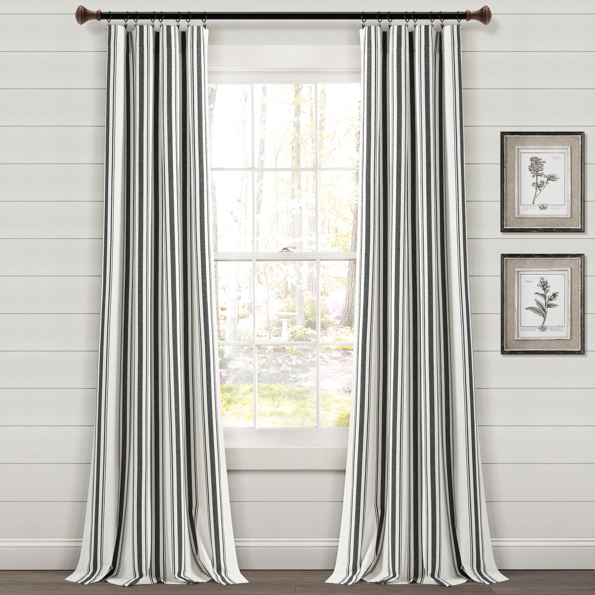 Farmhouse Stripe Yarn Dyed Cotton Window Curtain Panels Black 42x84 Set Com