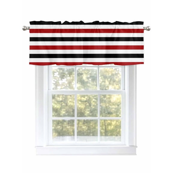 Farmhouse Striped Valances for Windows, Rod Pocket Kitchen Valance Curtains - Soft & Washable Small Window Treatment for Living Room,&nbsp;Bathroom, Red Black , 42x12 Inch, 1 Panel
