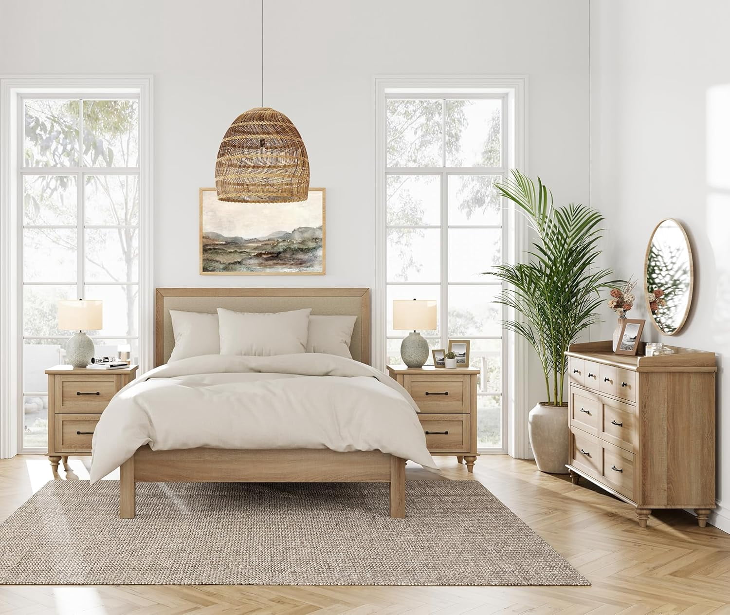 Farmhouse Style 3 Piece Bedroom Set - Dresser & Nightstands with ...